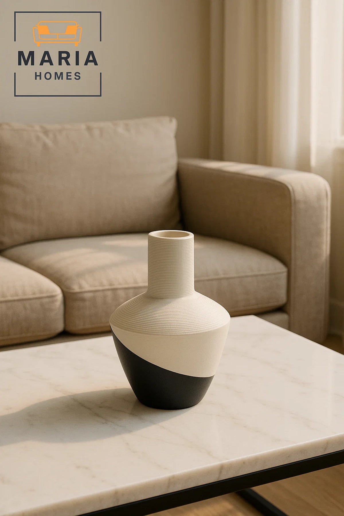 Modern Ceramic Decorative Vase Ð White & Black Table Vase for Home & Office Decor