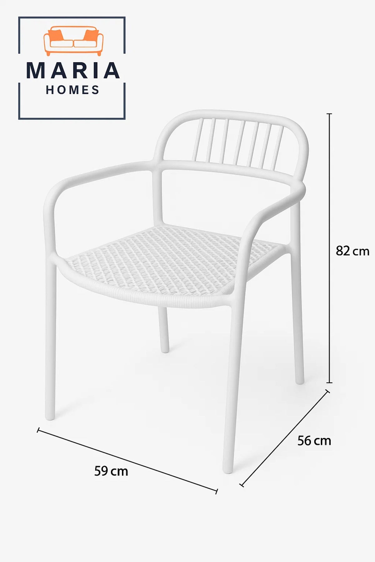 White Woven-Seat Plastic Chair with Armrest Ð Lightweight Indoor Outdoor Modern Patio Dining Chair