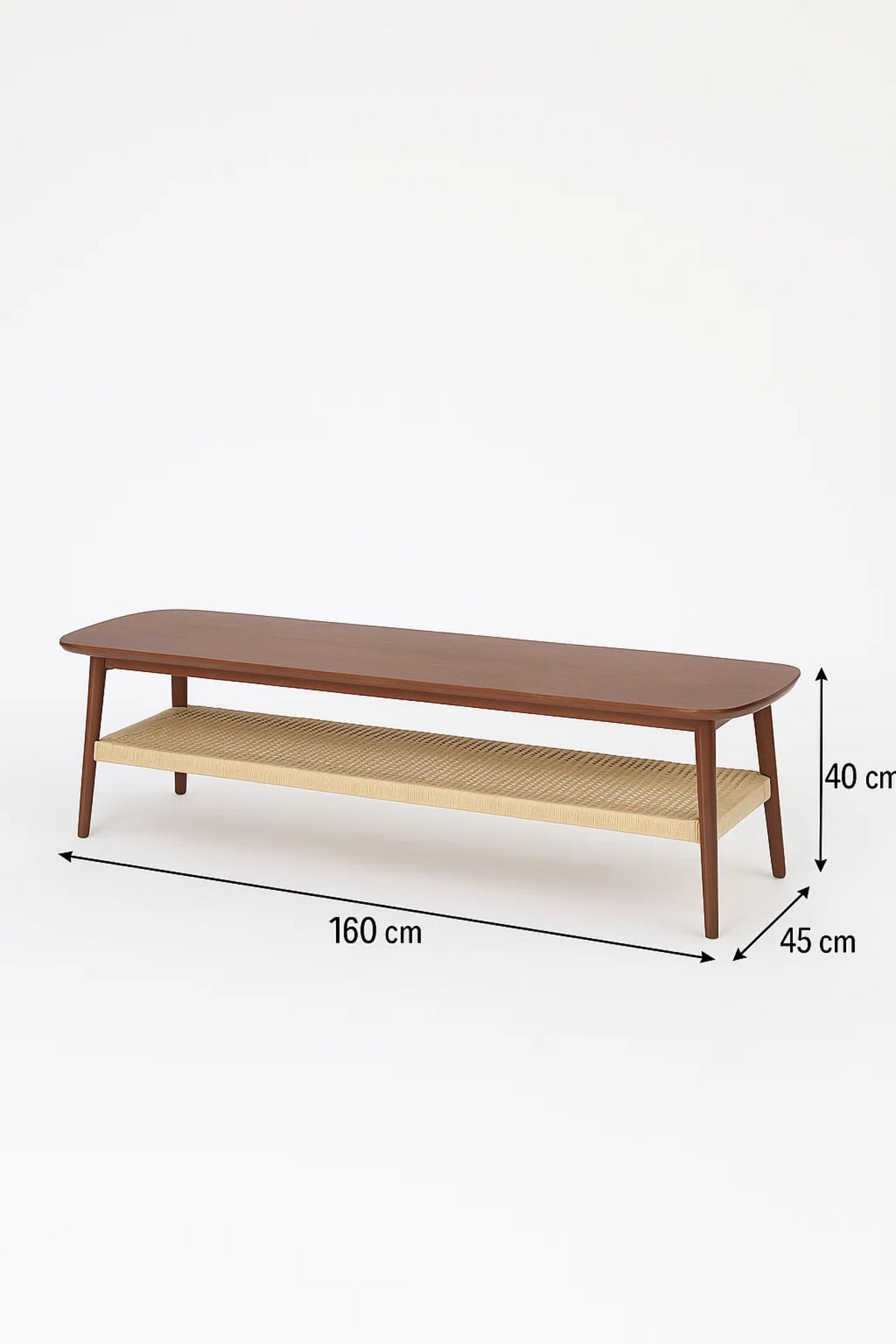 Wooden Coffee Table 160_40_40 cm Ð Slim Design with Woven Shelf Storage, Coffee Finish