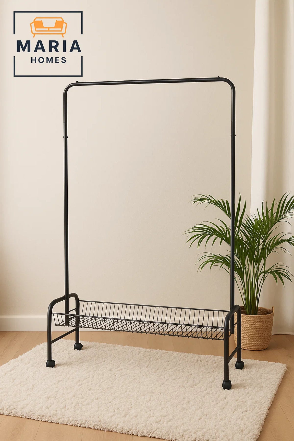 Heavy-Duty Black Garment Rack with Bottom Wire Shelf