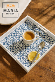 Square Plastic Serving Tray with Modern Geometric Print √ê White Frame, size 35*35 cm