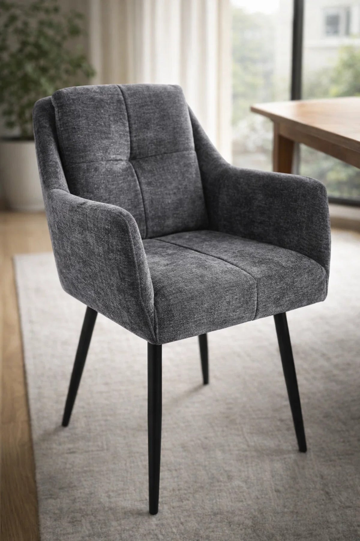 Stylish Dark Grey Armchair with Black Legs, 86x50x44 CM stylish dark grey Dining Room