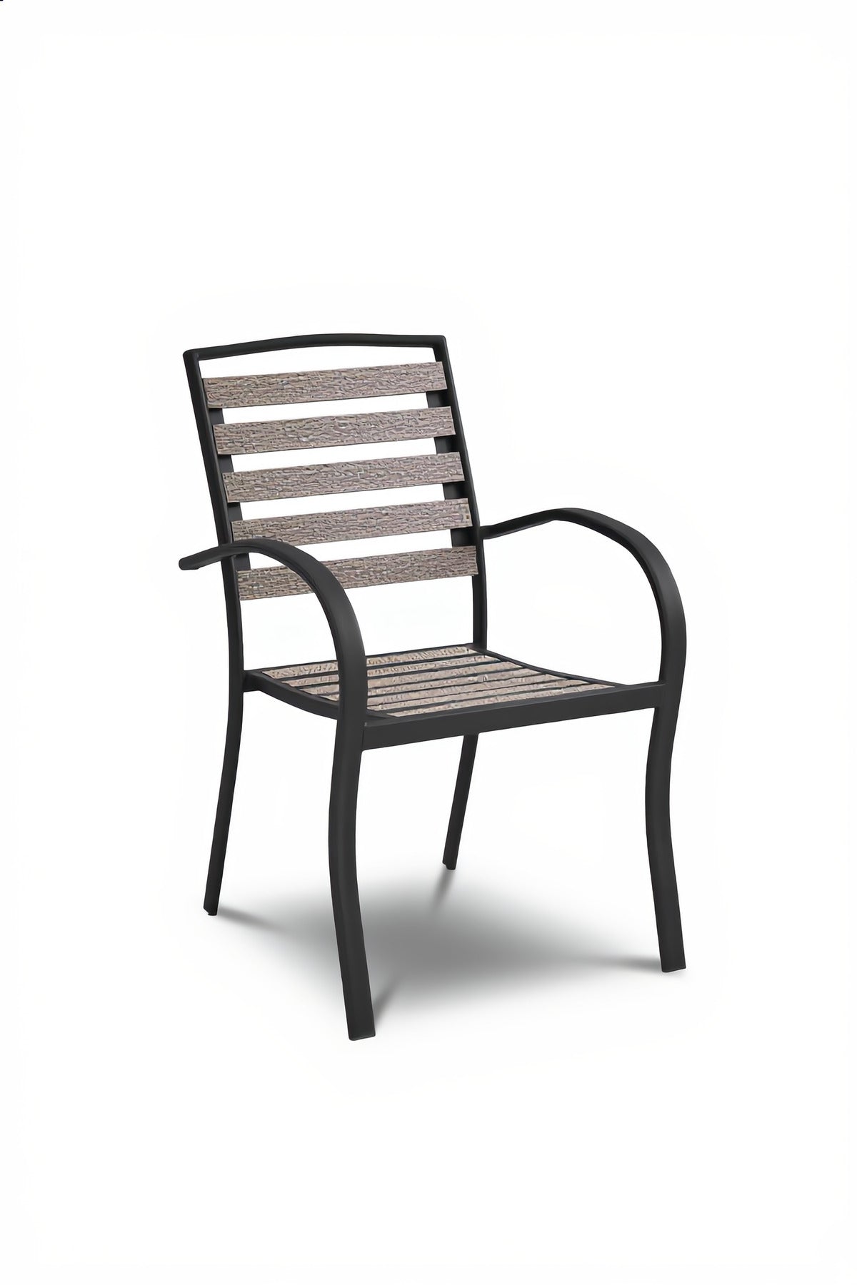 Brown & Black Outdoor Dining Chair Metal Frame Garden Patio Balcony Durable Modern Armchair