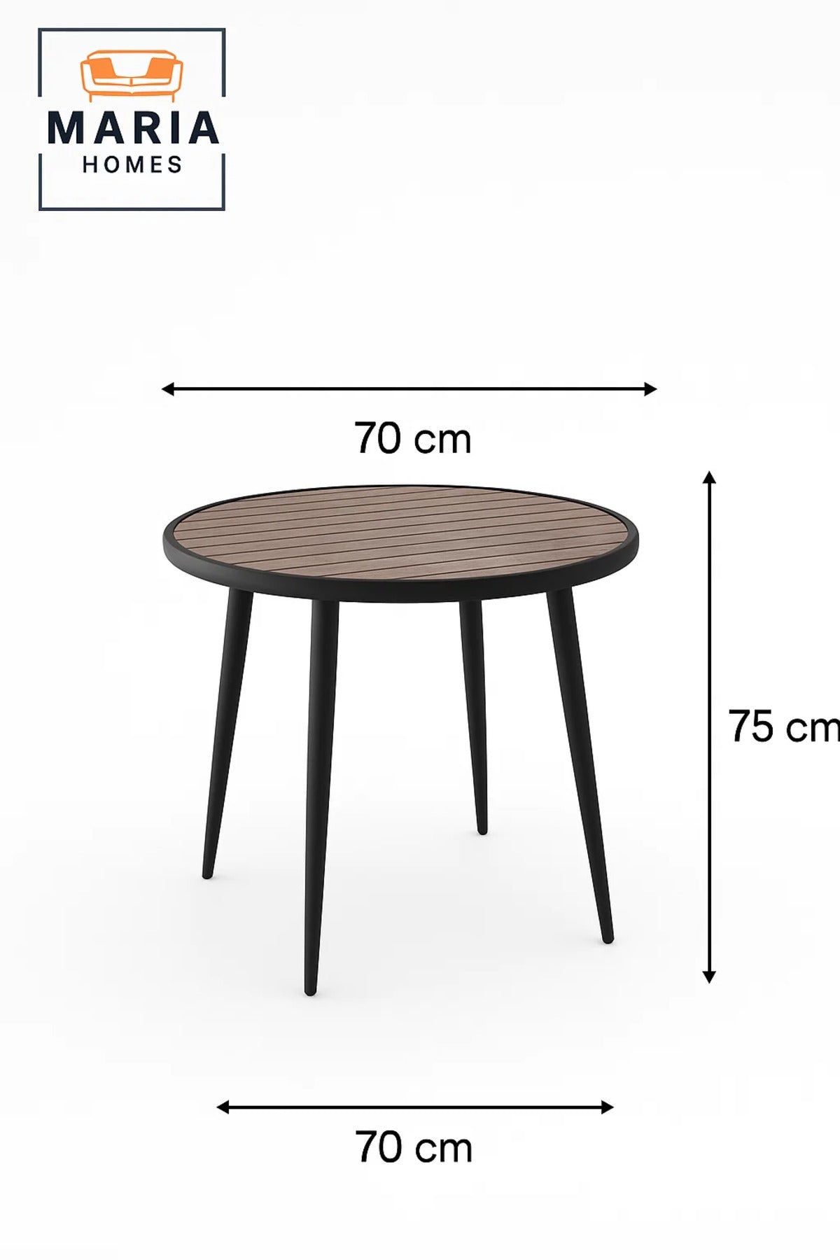 Modern Brown and Black Round Cafe Table 70x70x75 cm Outdoor Indoor Dining Table