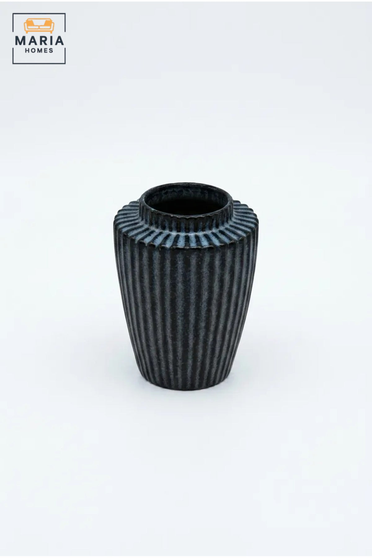 Blue Ribbed Decorative Vase, Modern Tapered Flower Holder with Wide Opening for Dried Flowers, Living Room, Bedroom, Office, Shelf and Table Décor