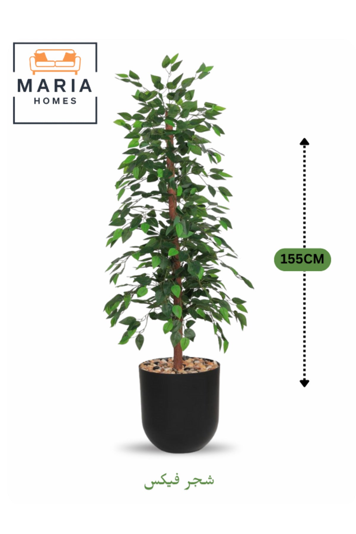 Artificial Ficus Tree 155 cm Ð Decorative Green Plant with Black Plastic Pot for home & office