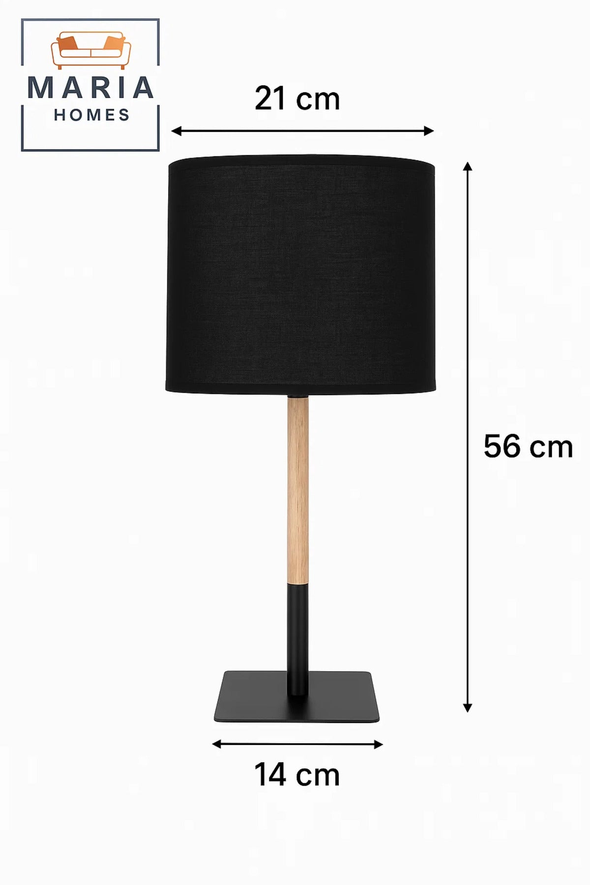 Modern Black Table Lamp with Wooden Stand for Home Office or Bedroom Lighting