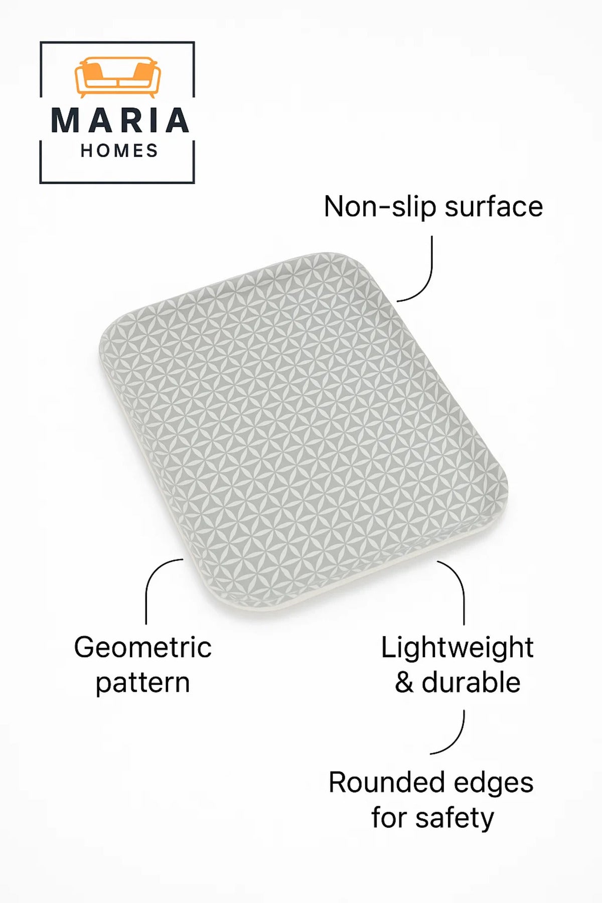 Rectangular Plastic Serving Tray with Geometric Star Pattern Ð Light Grey