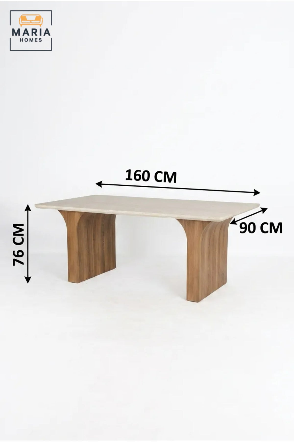 Large Rectangular Dining Table with Wooden Top and Curved Wooden Pedestal Legs, Modern Table for Dining Room, Kitchen, Café and Restaurant, Table Only Without Chairs