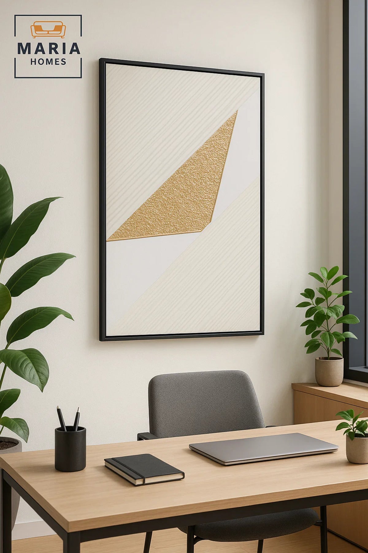 White and Gold Geometric Textured Wall Art √ê Modern Luxury Abstract Decor for Home & Office-80*120CM