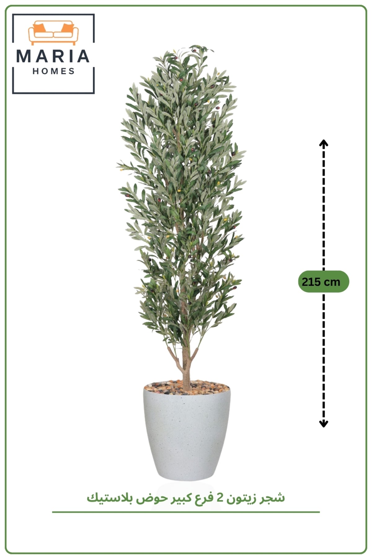 Artificial Olive Tree 215 cm 2 Branches Large with Grey Pot – Indoor Decorative Plant