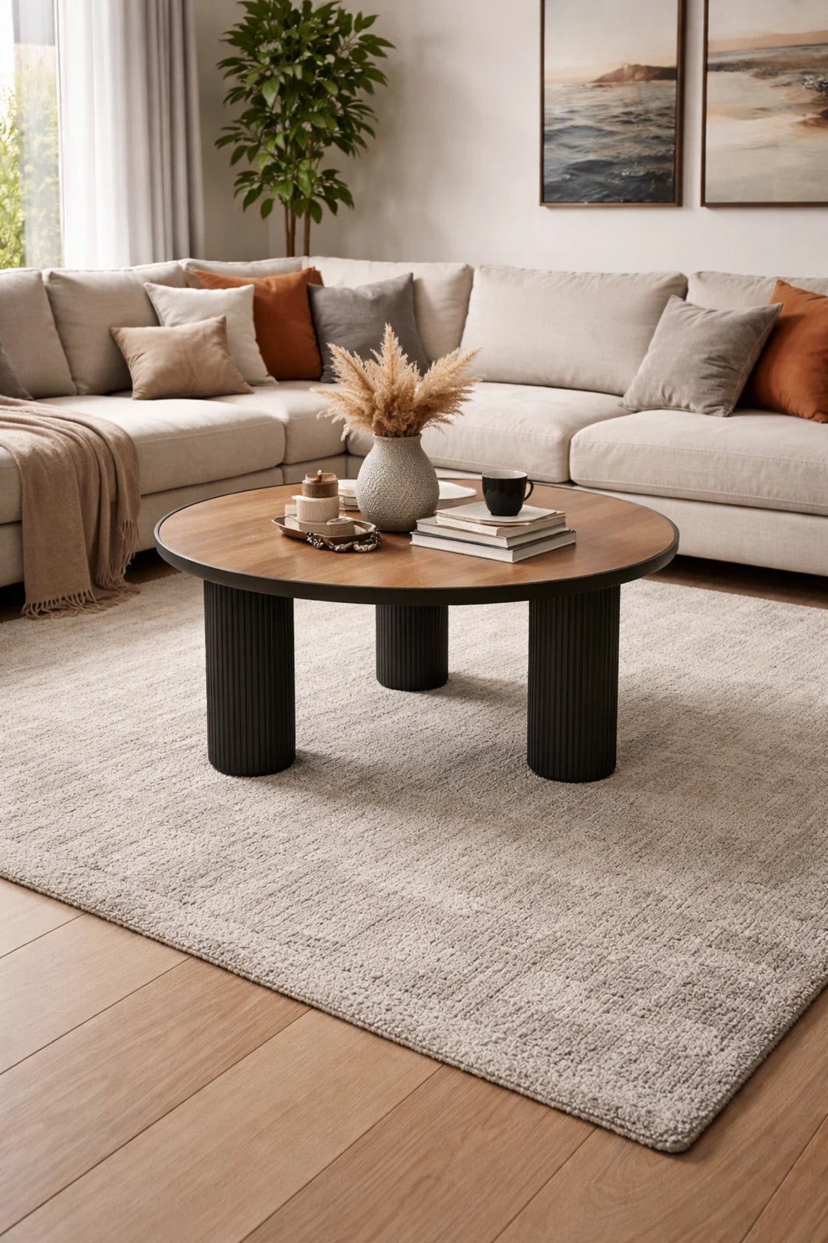 Black & Brown Center Table 80_80_45 cm √ê Modern Round Coffee Table