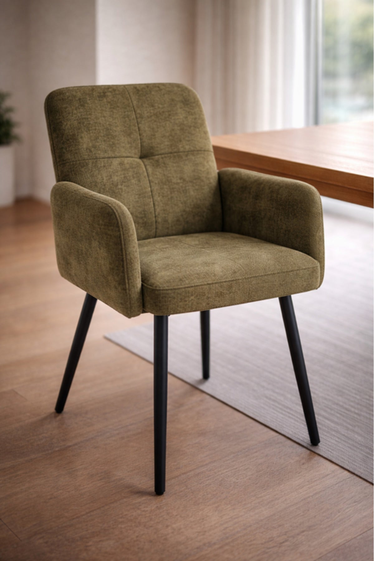 Green Armchair with Black Metal Legs, 90x55x47 CM green armchair Dining Room Chair