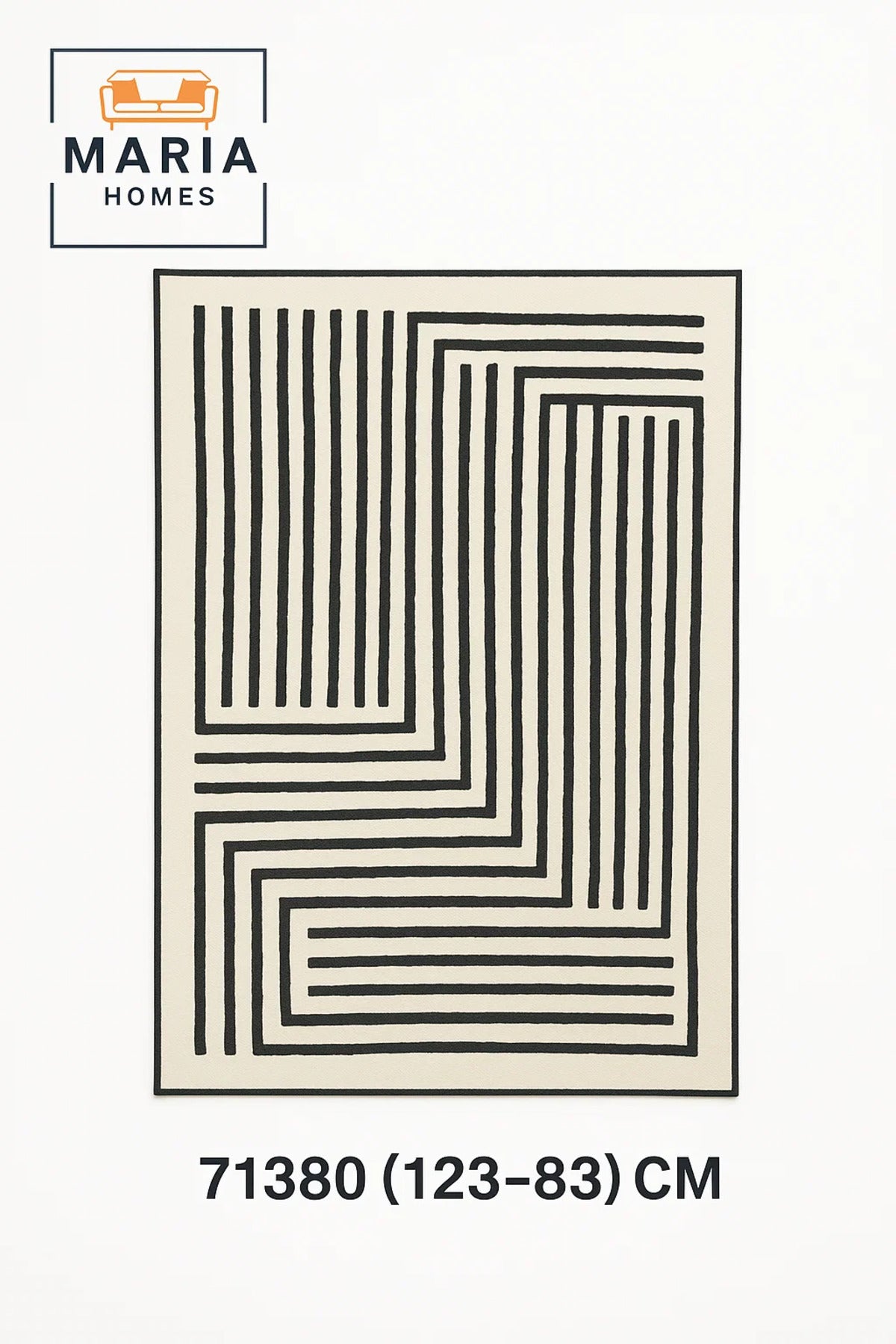 Modern Geometric Area Rug Ð Black Linear Pattern on Cream, size 4.3*123 cm