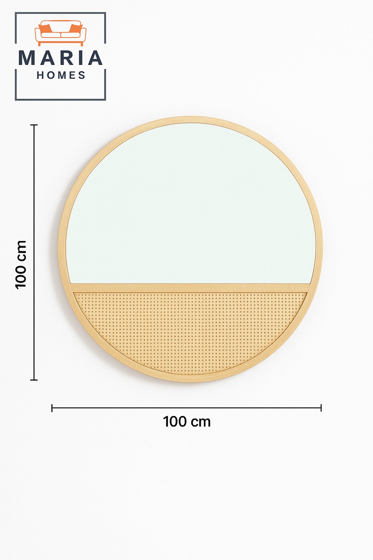 Round Wall Mirror 100 cm Ð Natural Wood Frame with Rattan Design