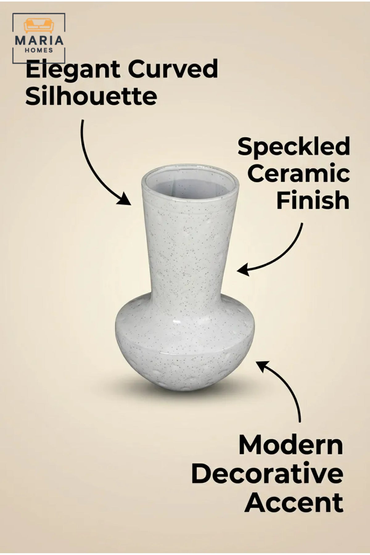 White Textured Decorative Vase, Modern Ceramic Flower Holder with Tall Neck and Rounded Base for Living Room, Bedroom, Office, Shelf and Table Décor