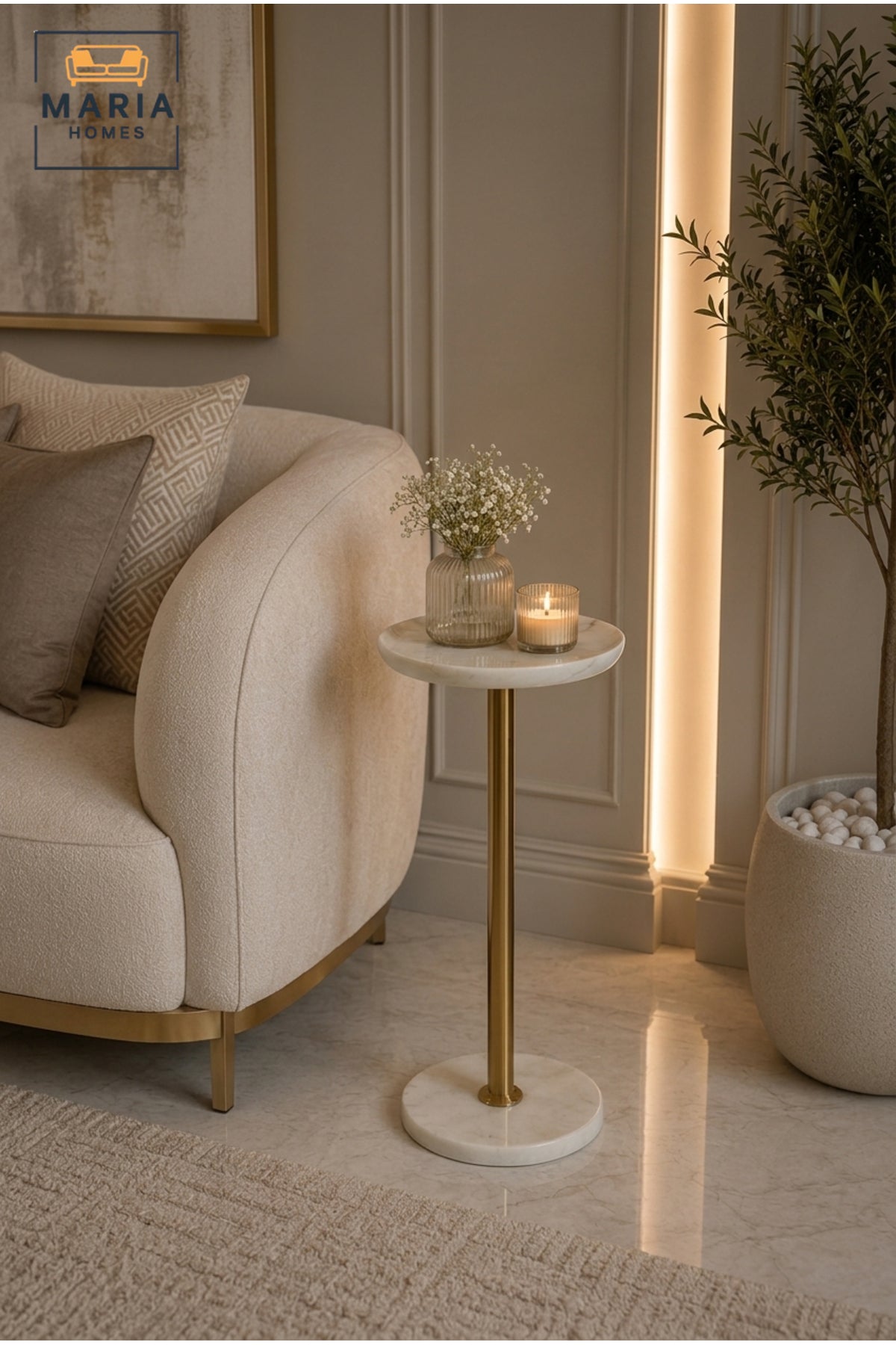 Luxury Marble Side Table Gold Accent Table Round End Table for Living Room Bedroom