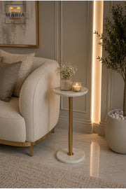 Luxury Marble Side Table Gold Accent Table Round End Table for Living Room Bedroom