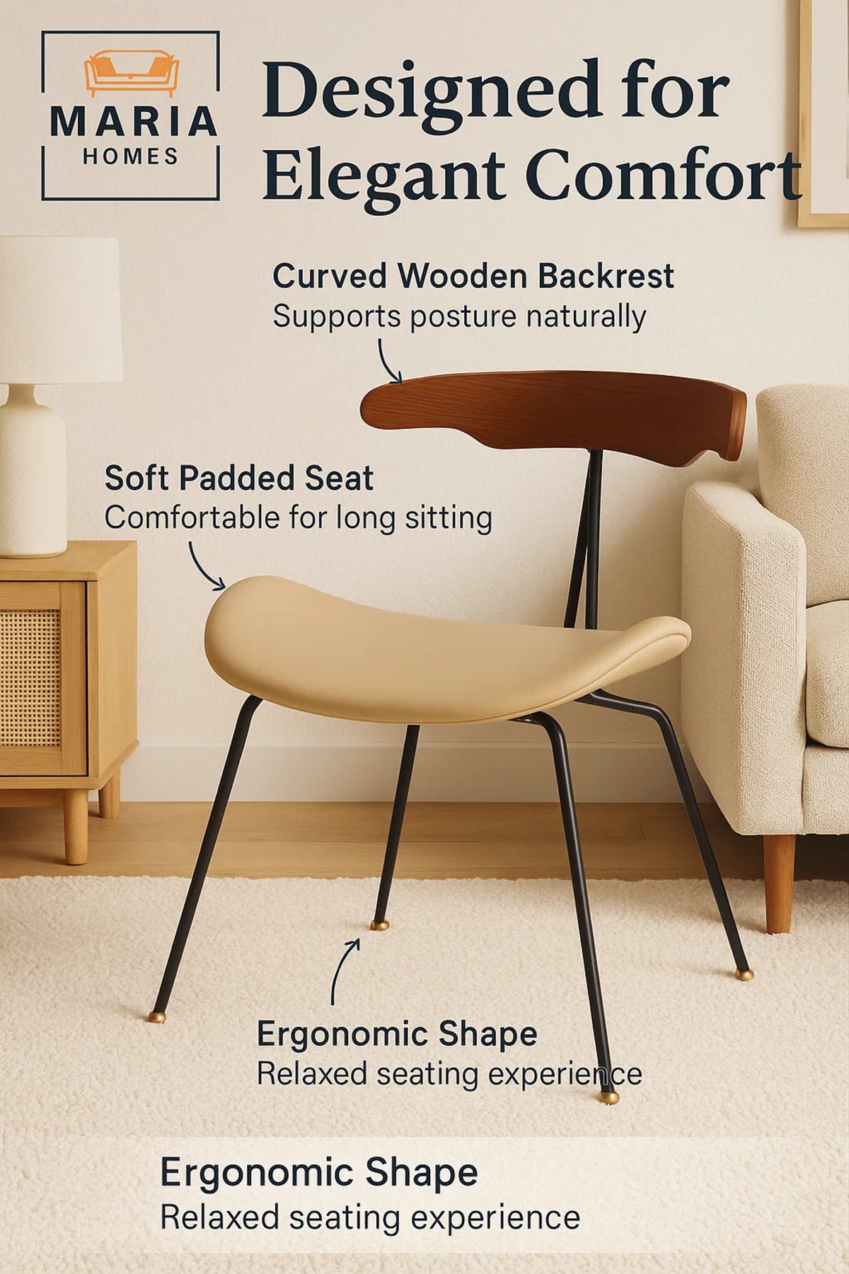 Modern Mid-Century Dining Chair with Curved Back