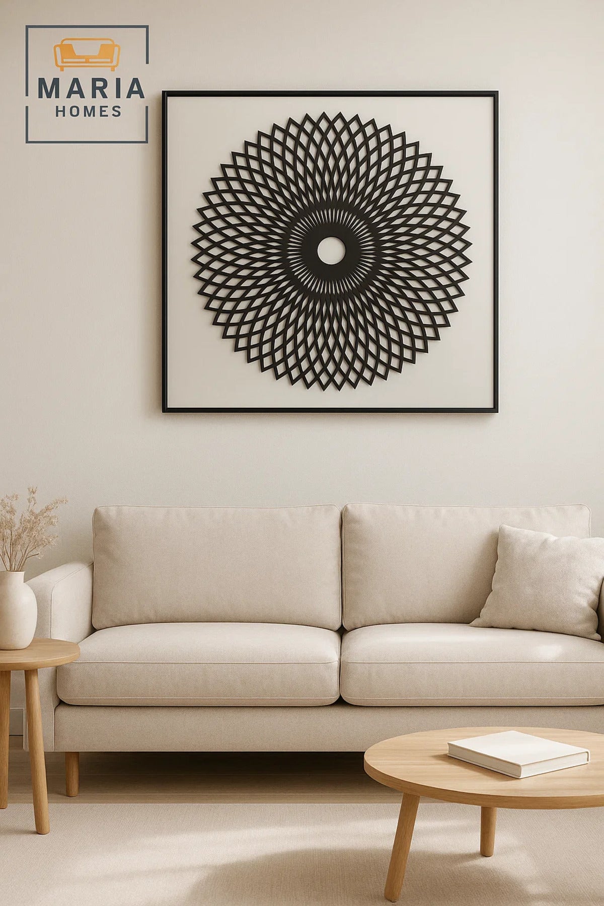 Modern 3D Wall Art Ð Black Geometric Mandala Decorative Panel 100_100 cm