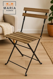 Folding Wooden Bistro Chair Ð Rustic Outdoor & Indoor Seating with Black Metal Frame