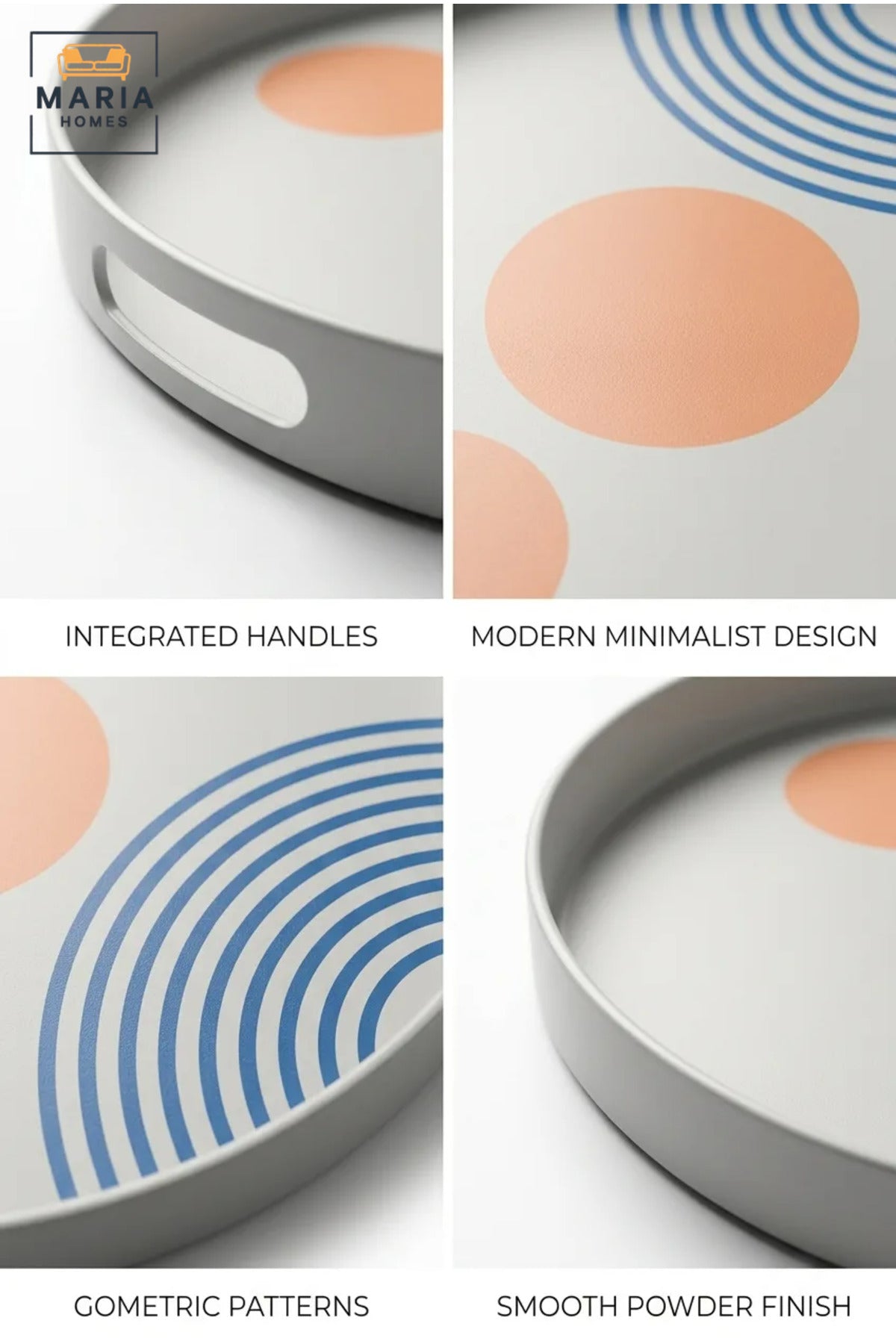 Round Serving Tray with Built-In Handles, Raised Rim and Abstract Pattern, Multipurpose Food and Drinks Tray for Kitchen, Dining, Café and Hotel