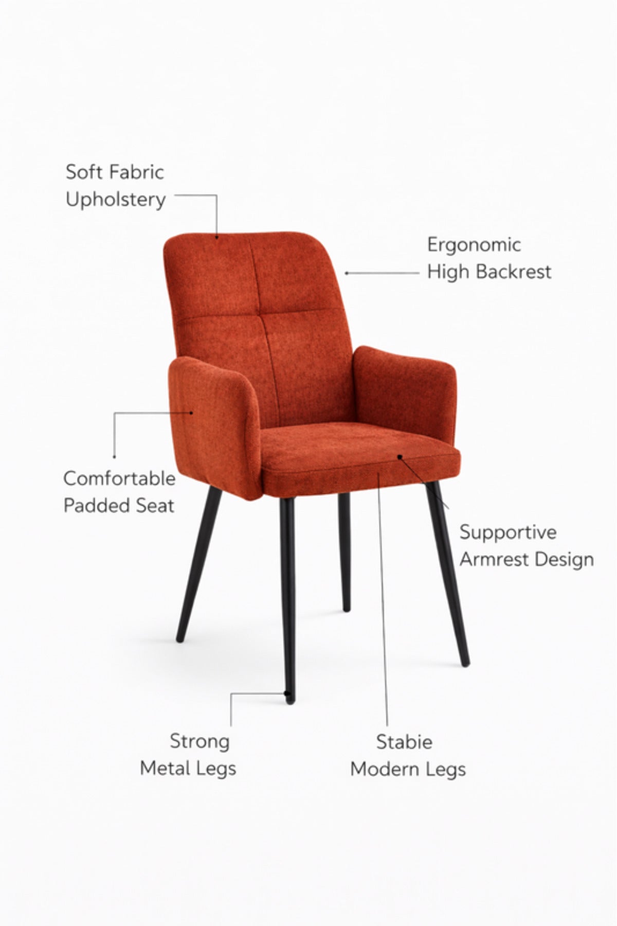 Red Armchair with Black Metal Legs, 90x55x47 CM red armchair Dining Room Chair
