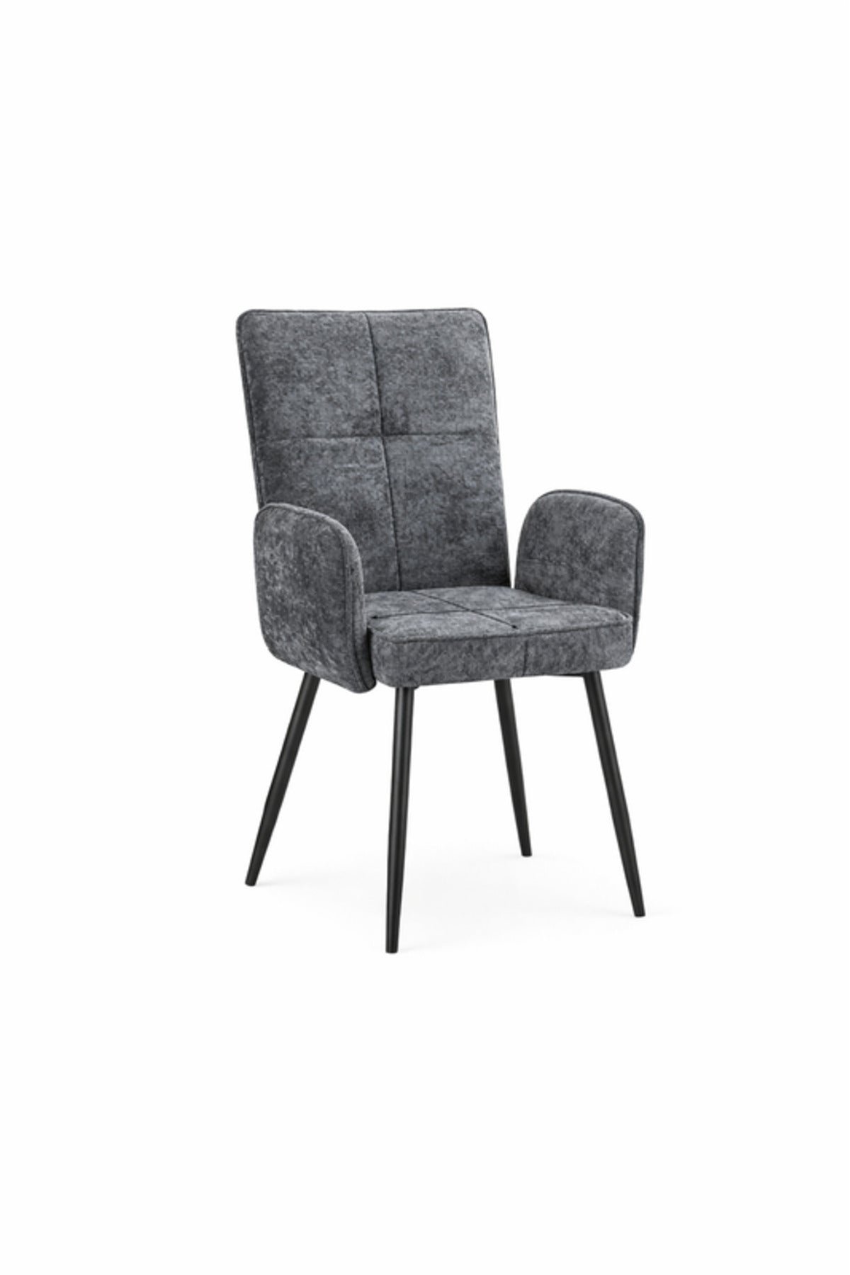 Grey Upholstered Dining Chair with Armrests and Metal Legs 96x49x46cm grey upholstered