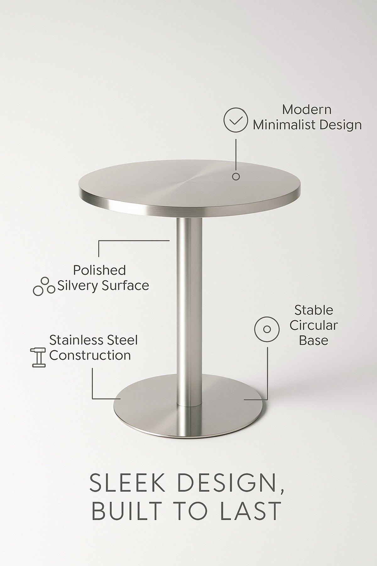 Round Stainless Steel Table Ð 60_75 cm Silver Modern CafŽ & Dining Table