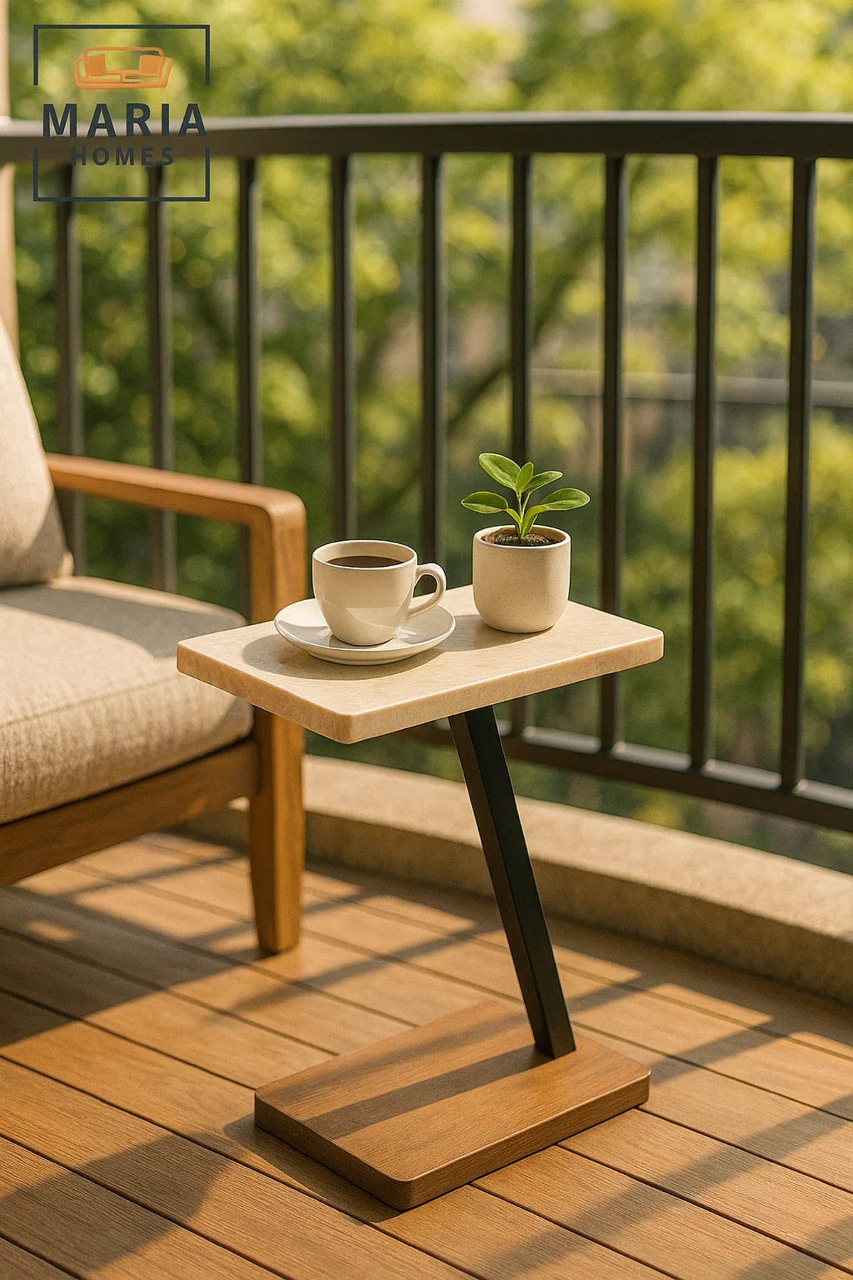 Modern Beige Marble C Shaped Side Table 40_25_60 cm Ð Sofa Laptop and Snack Table