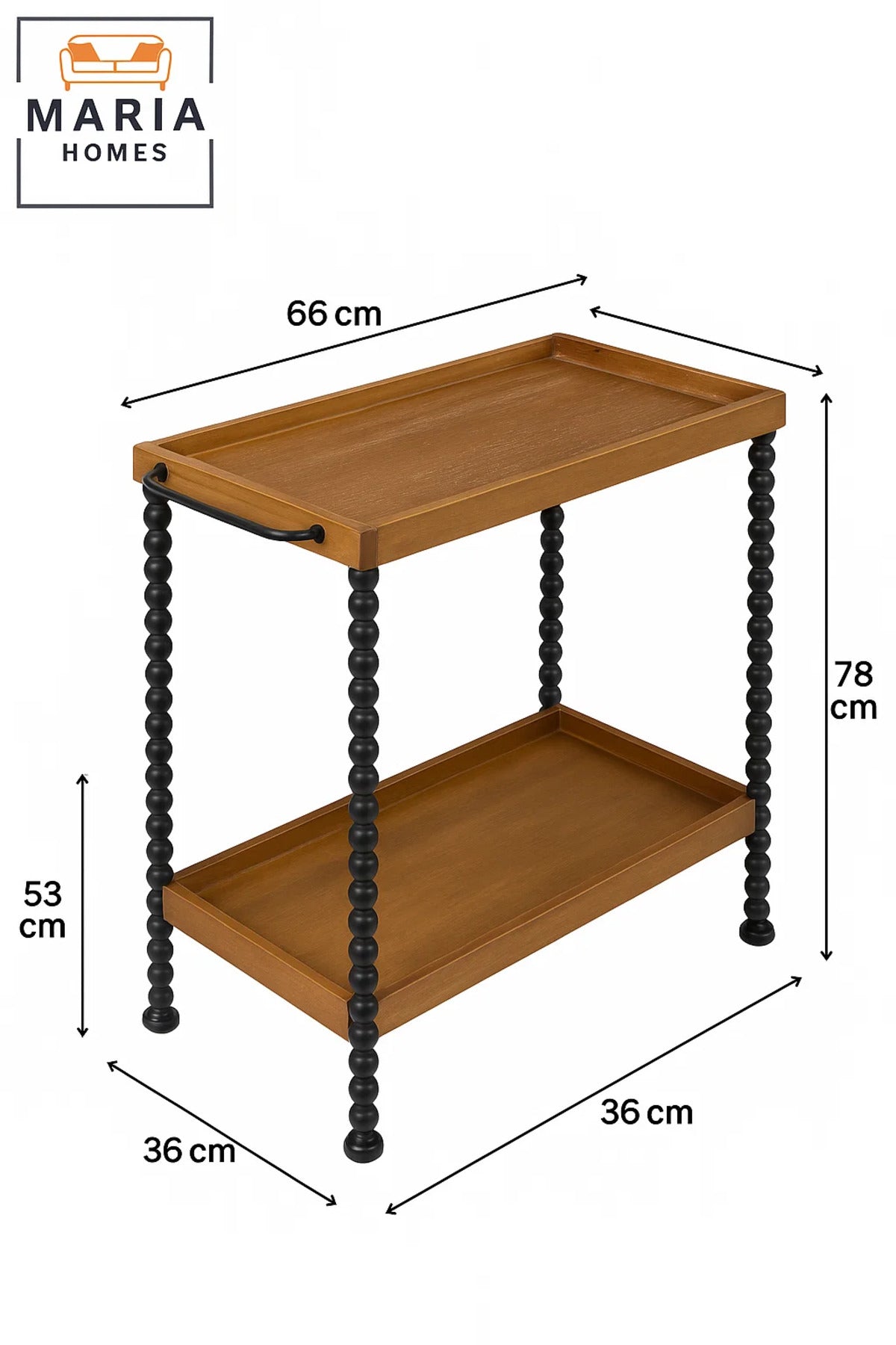 Vintage Wood and Iron Bar Cart Ð 2-Tier Serving Trolley with Black Spindle Legs and Tray Shelves