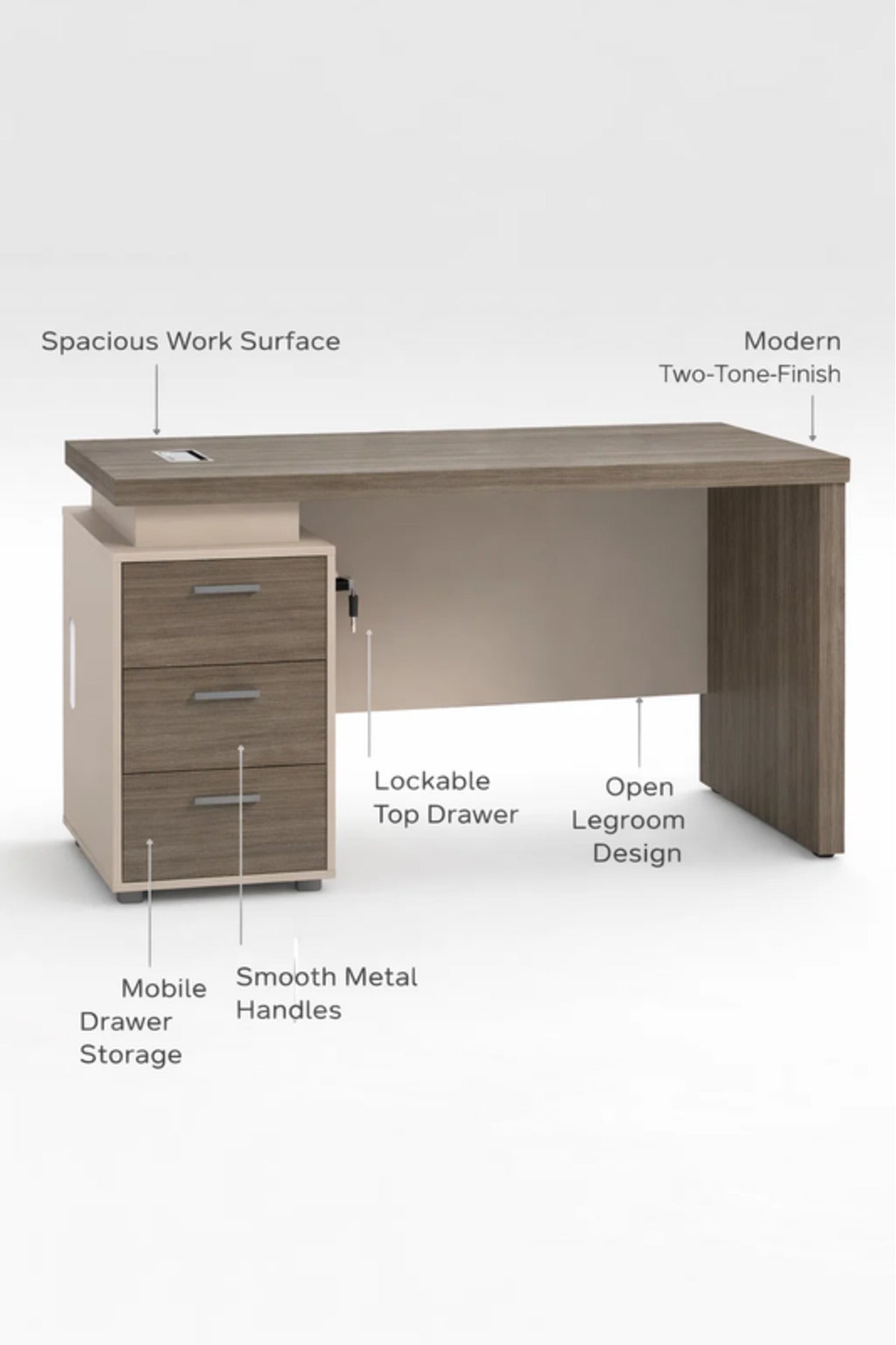 Modern Dark Wood Office Desk with 3 Drawer Storage