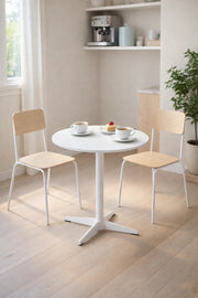 White Round Bistro Table 70cm Wooden Top Metal Leg for Modern Kitchen Office Cafe Interiors