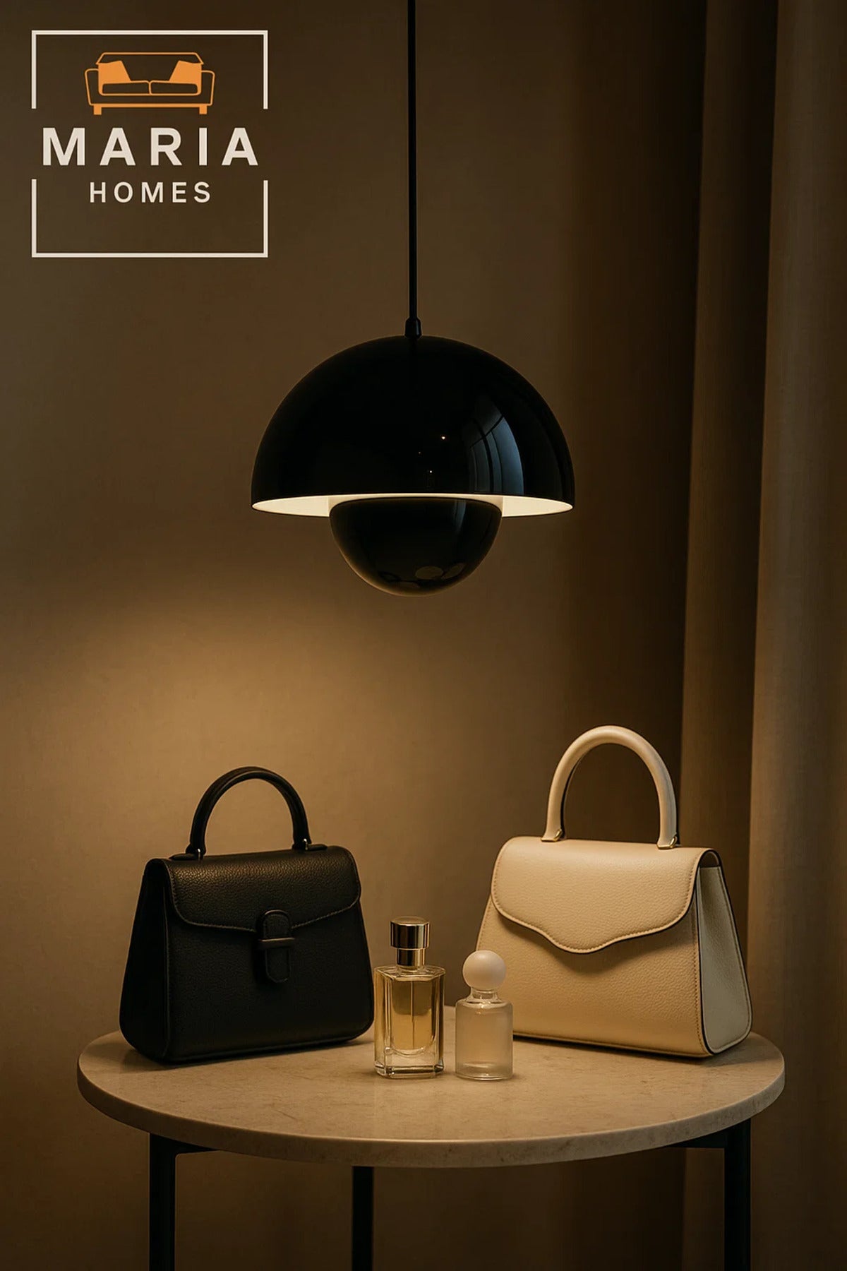Glossy Black Dome Pendant Light