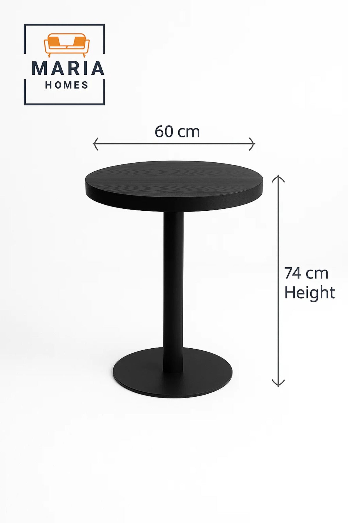 Round Black Pedestal CafŽ Table with Wooden Top