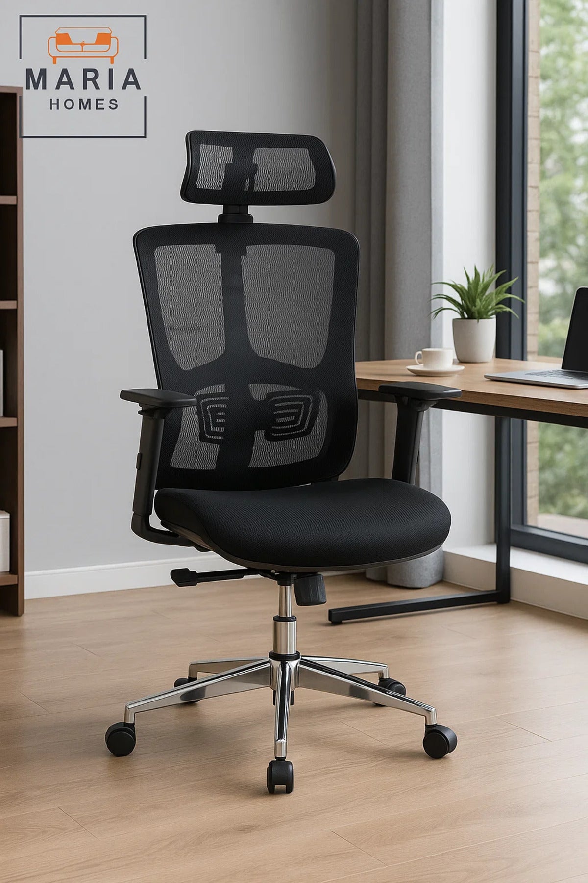 Ergonomic Black Mesh Office Chair with Adjustable Headrest and Lumbar Support for All-Day Comfort