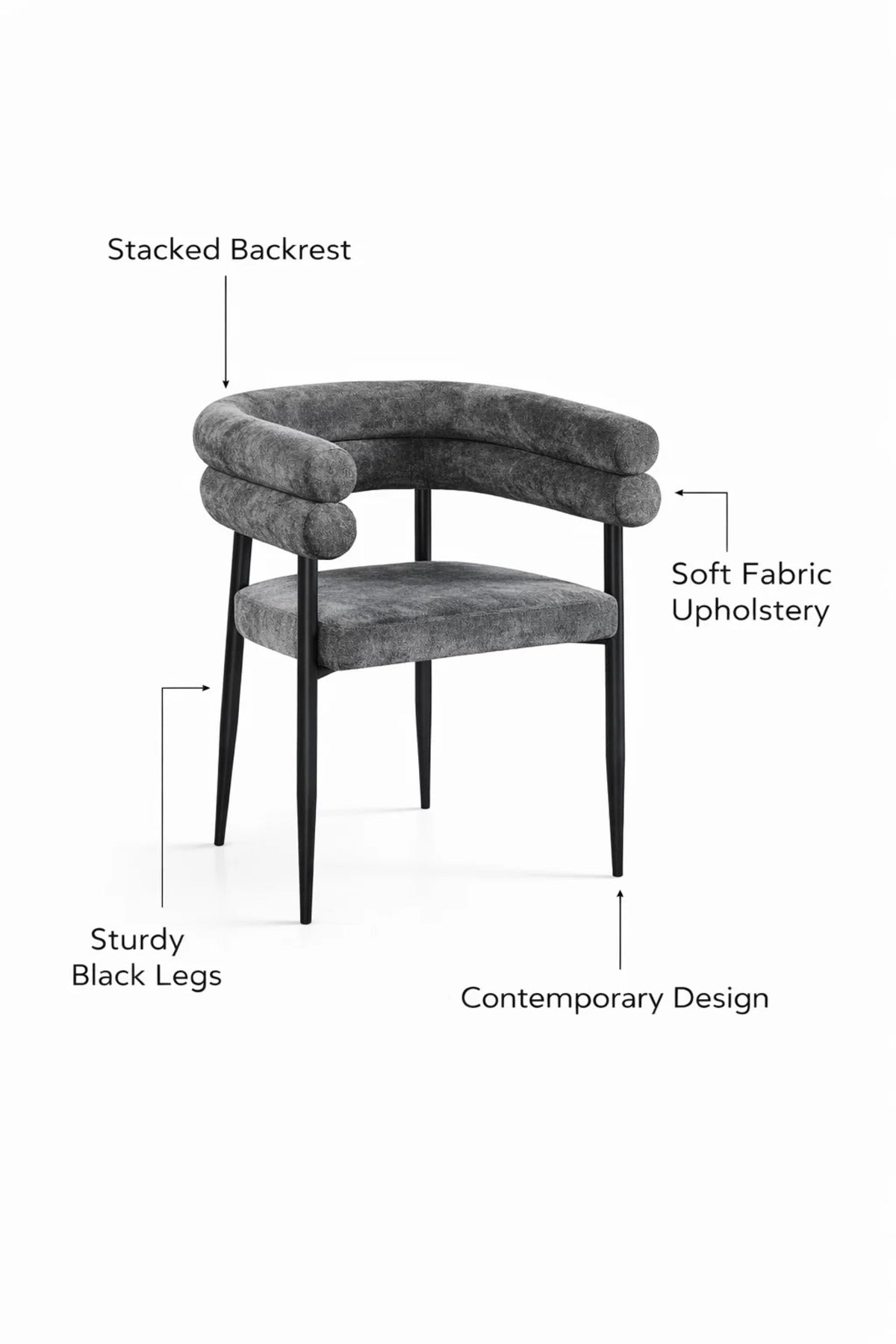 Dark Grey Fabric Arm Dining Chair 76x52x49cm Modern dark grey fabric Kitchen