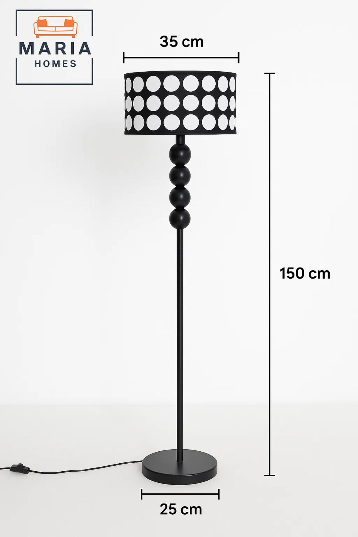 Black Floor Lamp with Polka Dot Shade and Sphere Accent