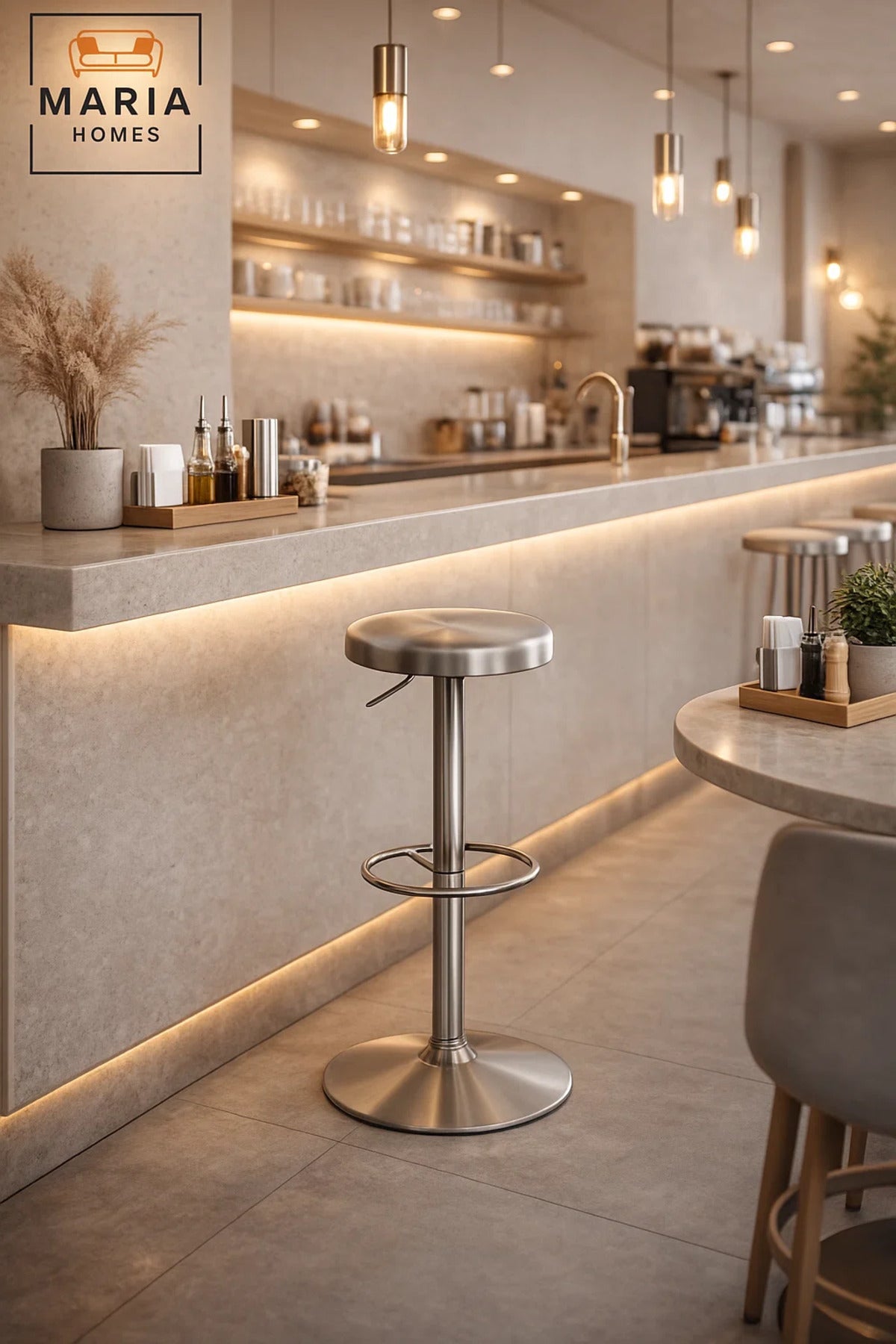 Modern Adjustable Bar Stool Silver Metal Seat with Footrest