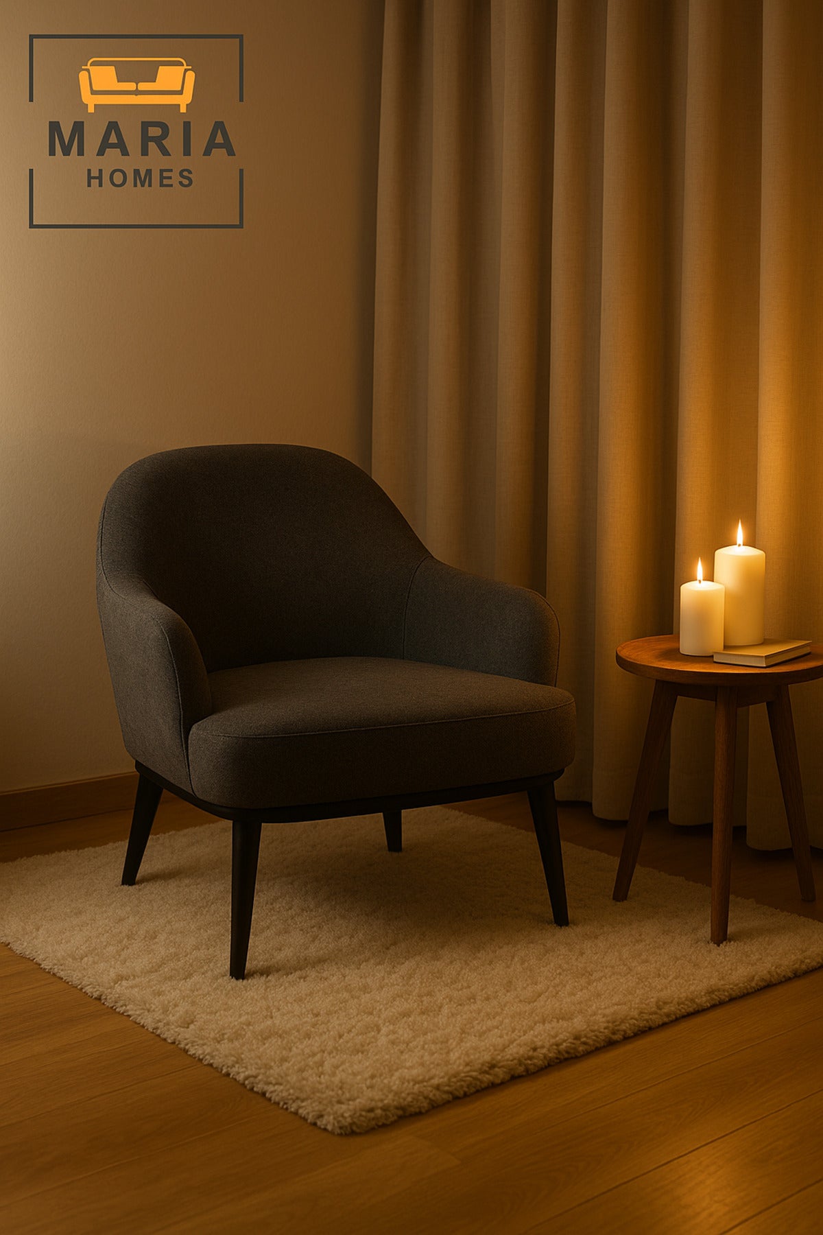 Dark Gray Armchair Ð Modern One-Seater Sofa with Fabric Upholstery & Black Legs
