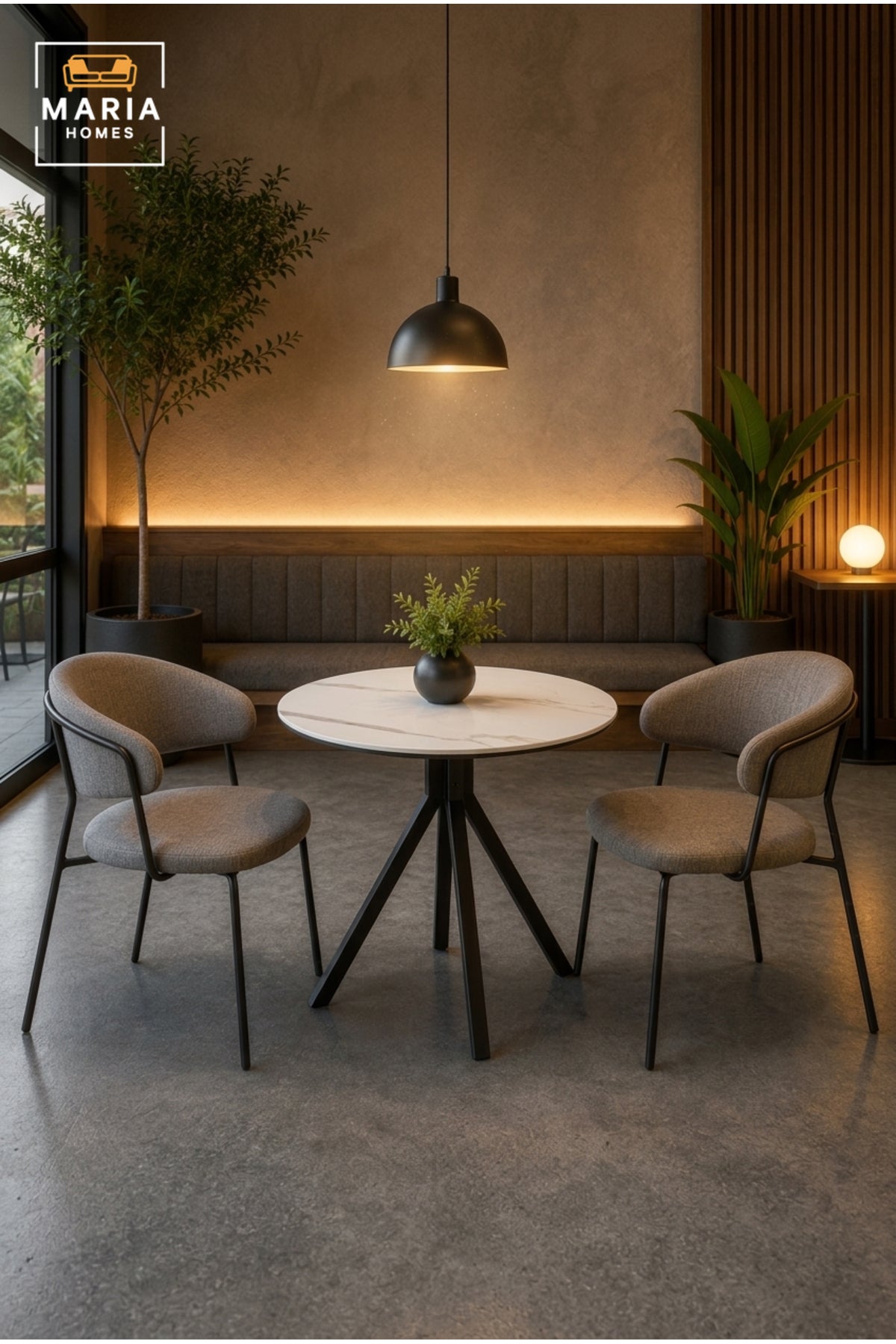 Modern Round Dining Table Marble Look Top Caf≈Ω Table Restaurant Table with Black Metal Base