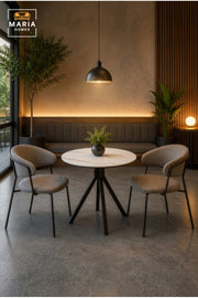 Modern Round Dining Table Marble Look Top Caf≈Ω Table Restaurant Table with Black Metal Base