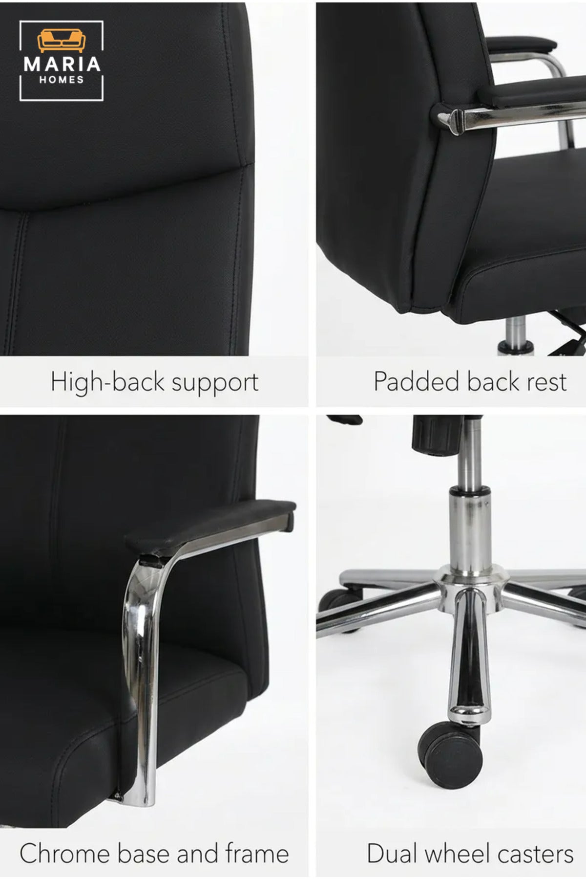 Executive Office Chair with High Backrest, Padded Armrests, Adjustable Swivel Seat and Wheels for Home Office, Study and Meeting Room