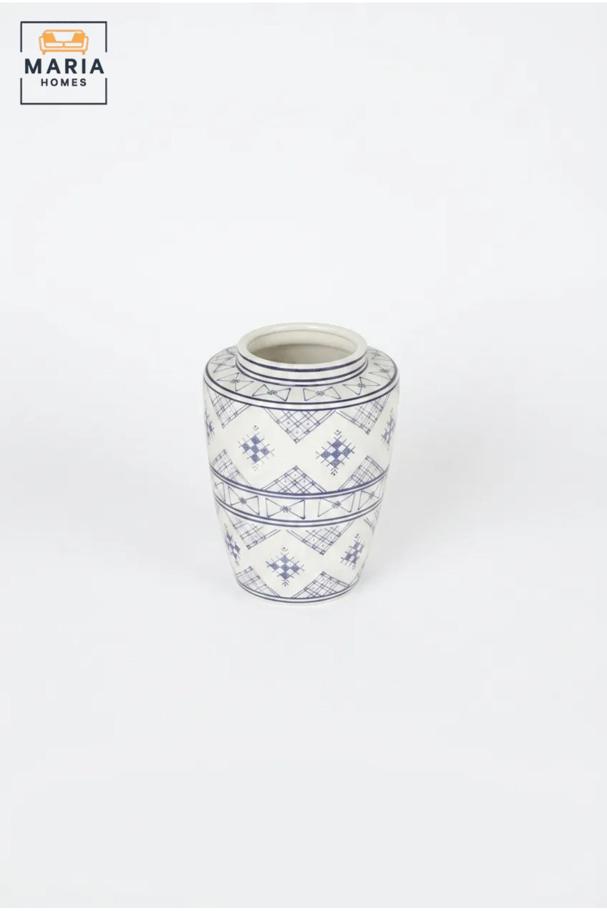 Blue and White Patterned Decorative Vase, Modern Ceramic Flower Holder with Geometric Design for Living Room, Bedroom, Office, Shelf and Table Décor