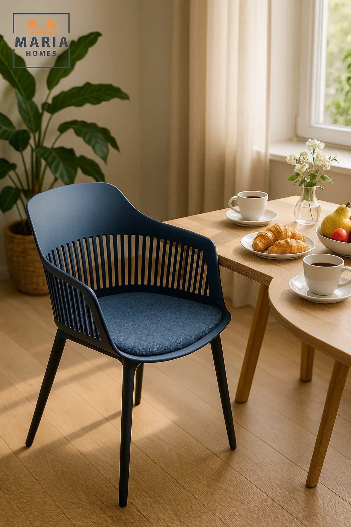 Blue Plastic Armchair with Black Legs Modern Ventilated Backrest Chair for Indoor & Outdoor Seating
