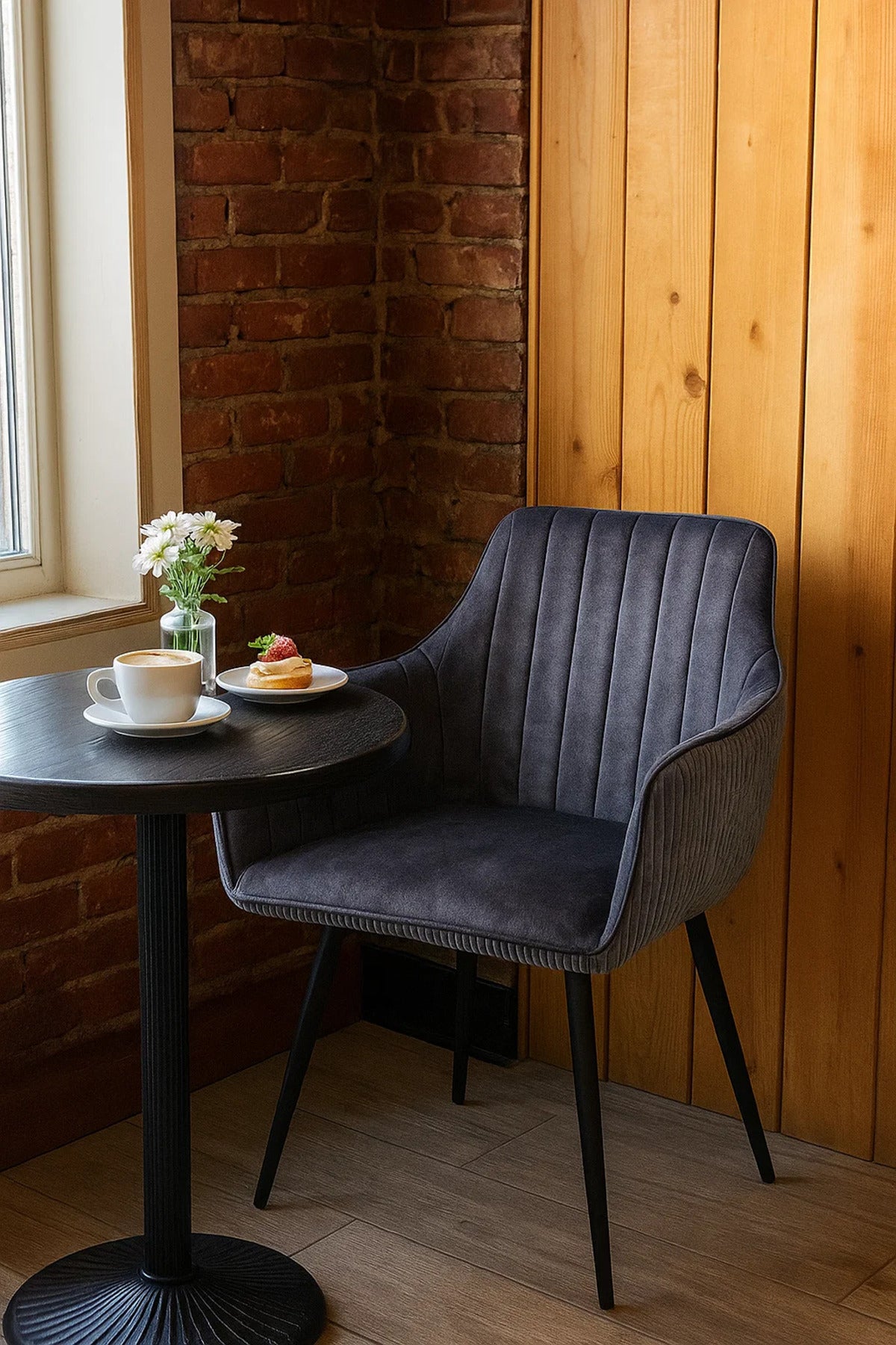 Modern Dark Grey Velvet Armchair √ê Stylish Fabric Dining & Office Accent Chair for Living Room