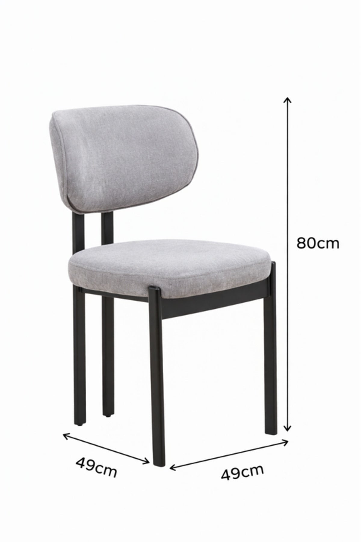 Light Grey Upholstered Chair with Black Metal Legs, 80x49x48 CM light grey upholstered