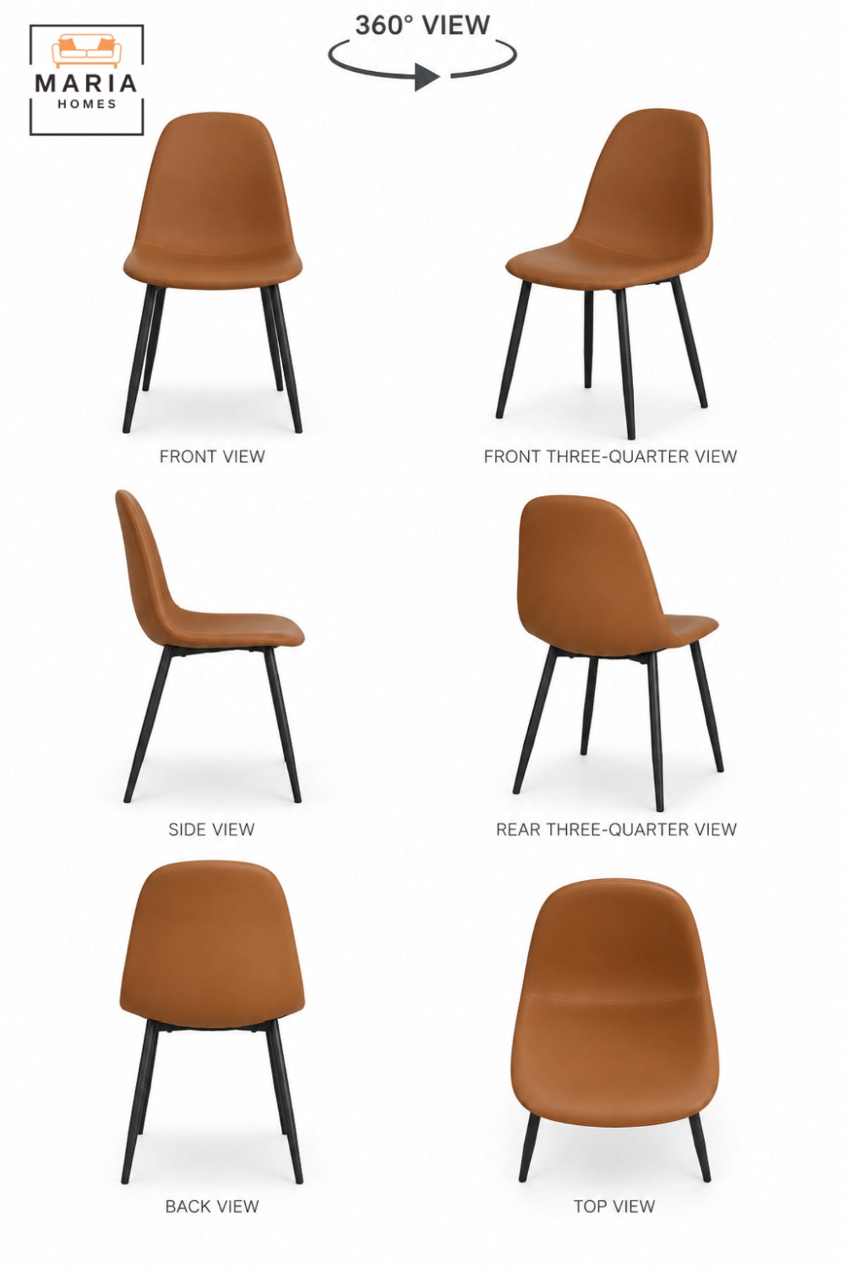 Modern Orange Dining Chair with Padded Upholstered Seat, Curved High Backrest and Slim Black Legs for Dining Room, Kitchen, Café & Restaurant