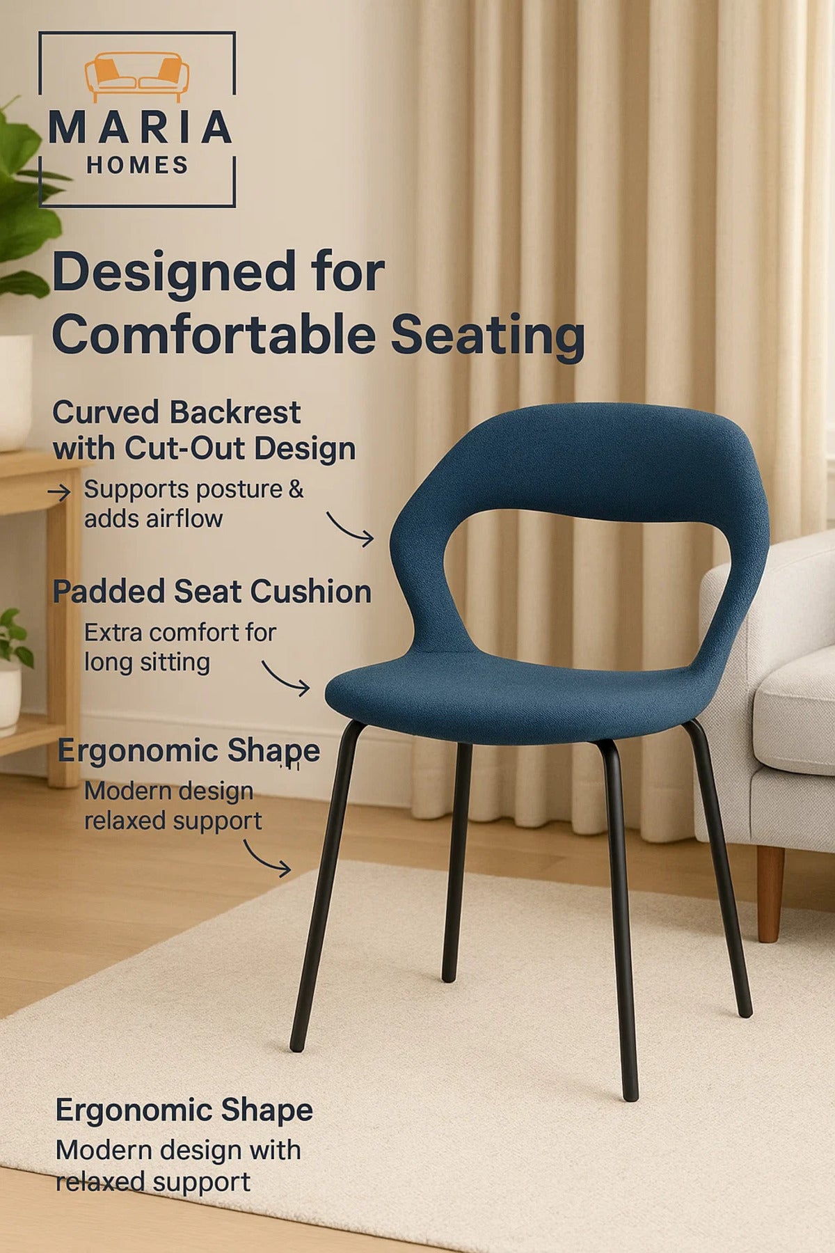 Modern Upholstered Dining Chair with Curved Back Ð Blue