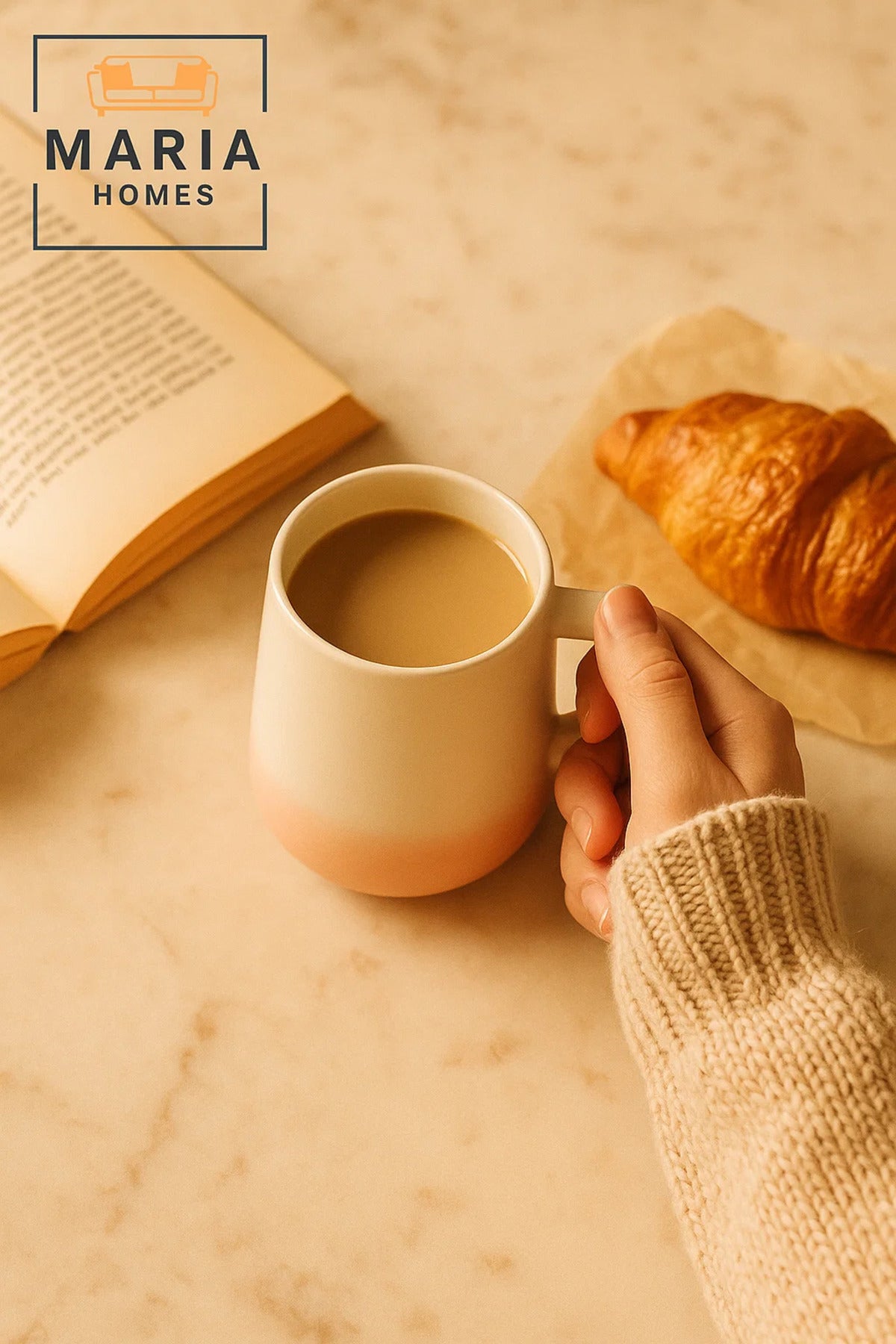 Ceramic Mug with Matte White and Pink Gradient – Modern Handle Design